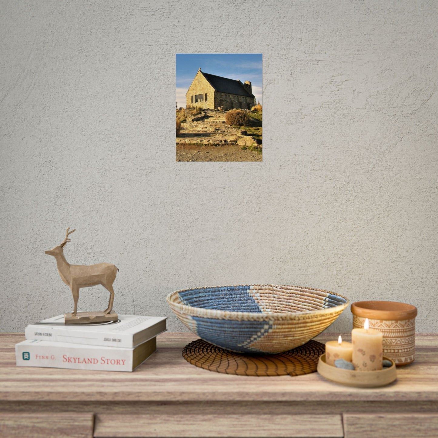 Scenic Nature Rolled Poster - Tranquil Stone Church Wall Art