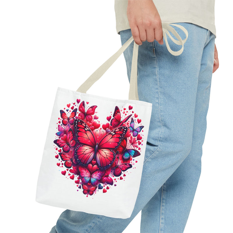 Heart Butterfly Tote Bag - Colorful Floral Design for Nature Lovers