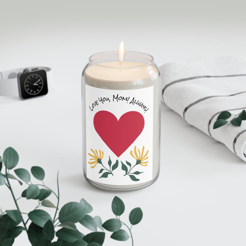 Love You Mom! Scented Candle - Heart & Floral Design - Perfect Gift for Mother's Day