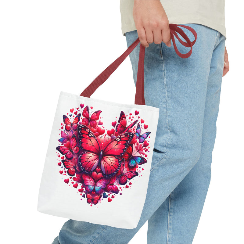 Heart Butterfly Tote Bag - Colorful Floral Design for Nature Lovers