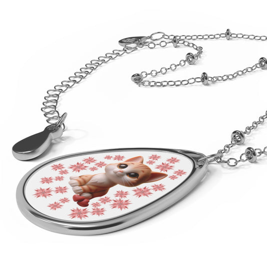 Cute Cat Oval Necklace - Adorable Pet Jewelry for Animal Lovers