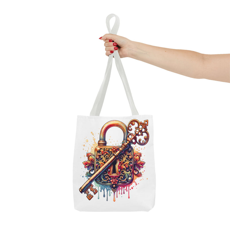 Colorful Key and Lock Tote Bag - Artistic Design for Everyday Use