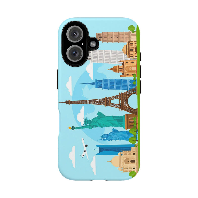 Travel-Inspired Tough Phone Case with Iconic Landmarks