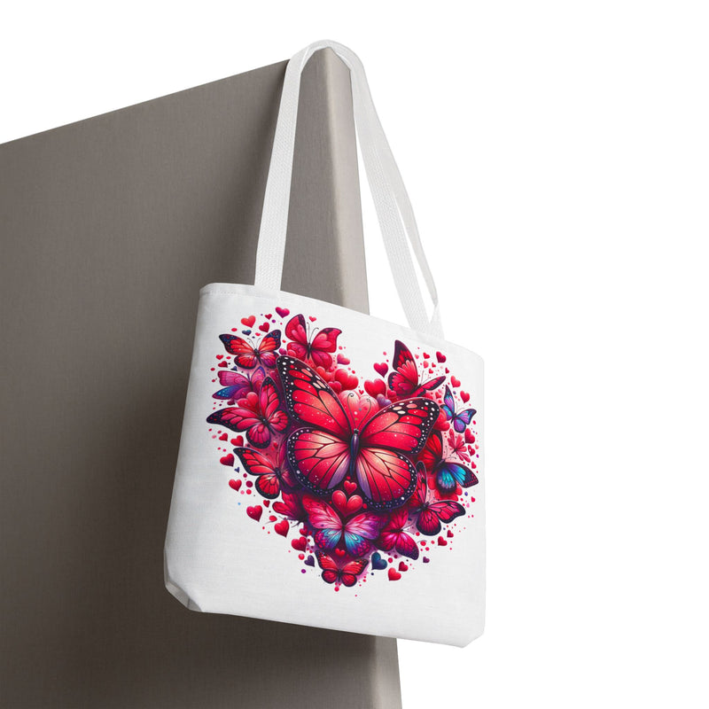 Heart Butterfly Tote Bag - Colorful Floral Design for Nature Lovers