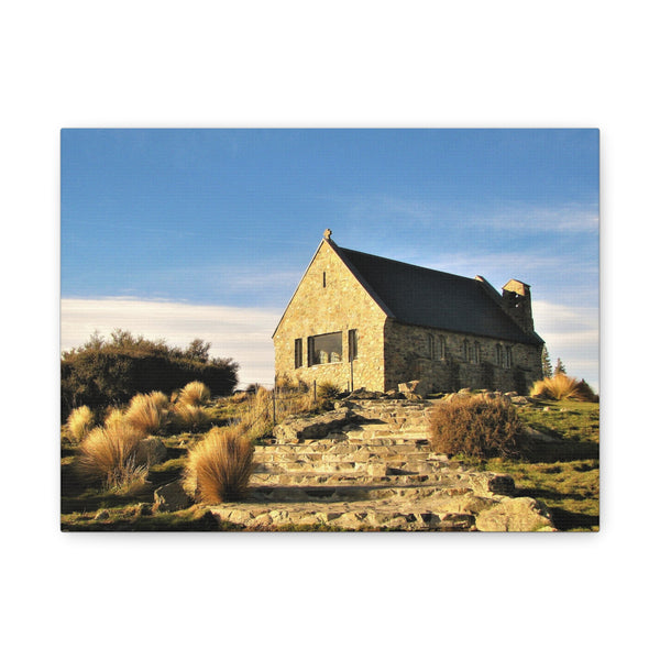 Scenic Stretched Canvas Print - Tranquil Church Landscape Wall Art