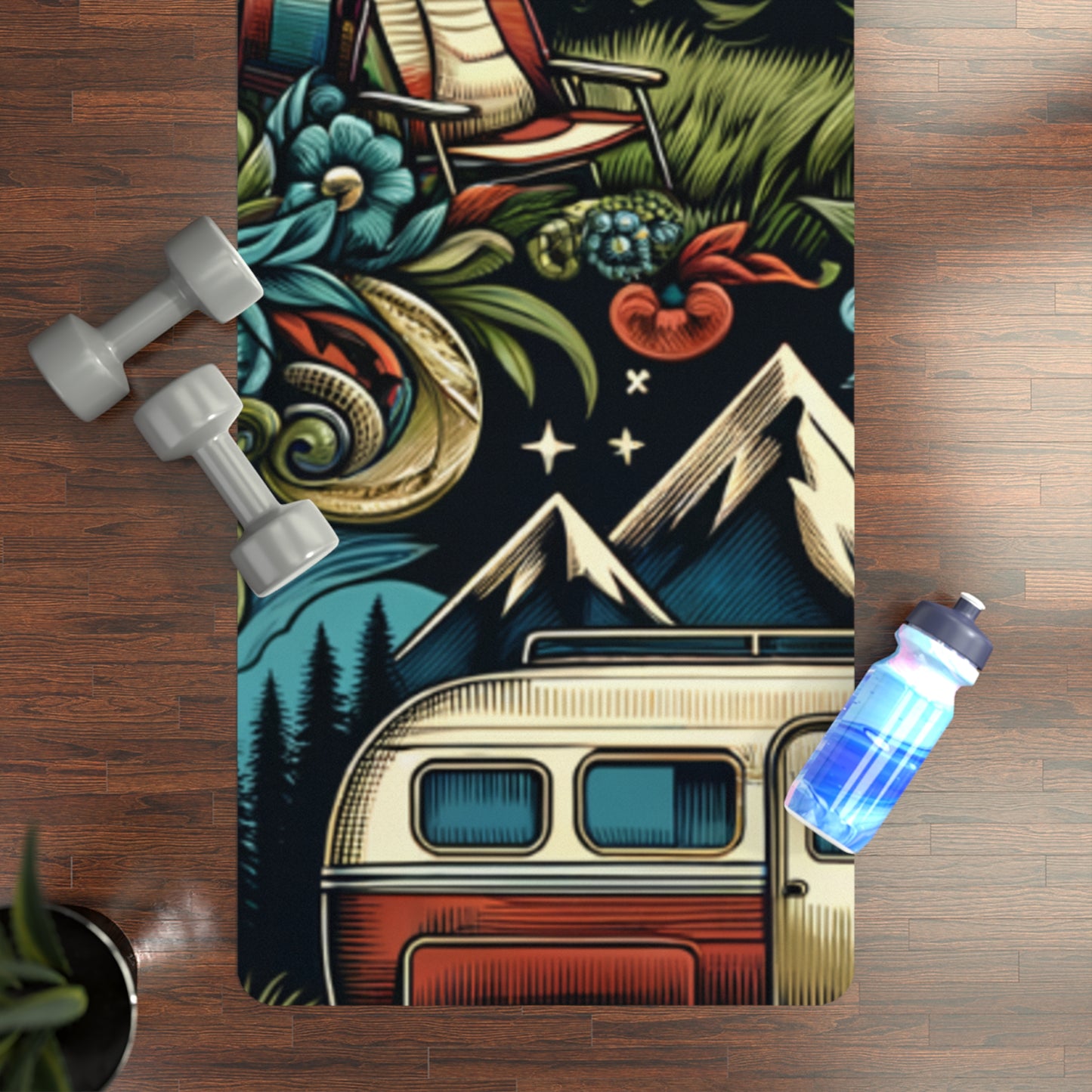 Adventure-Inspired Rubber Yoga Mat - Bohemian Nature Design