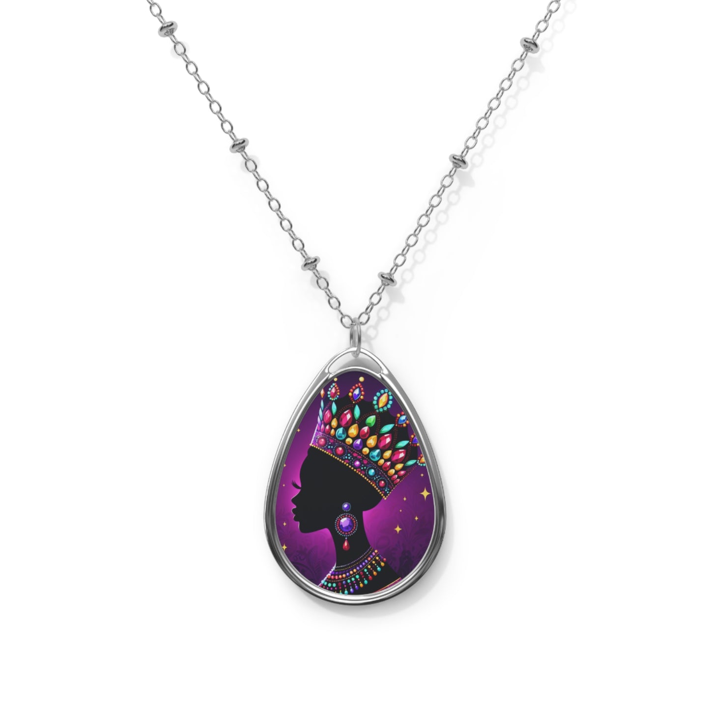 Gorgeous Jewel-Toned Oval Necklace with Queen Silhouette - Elegant Jewelry for Special Occasions